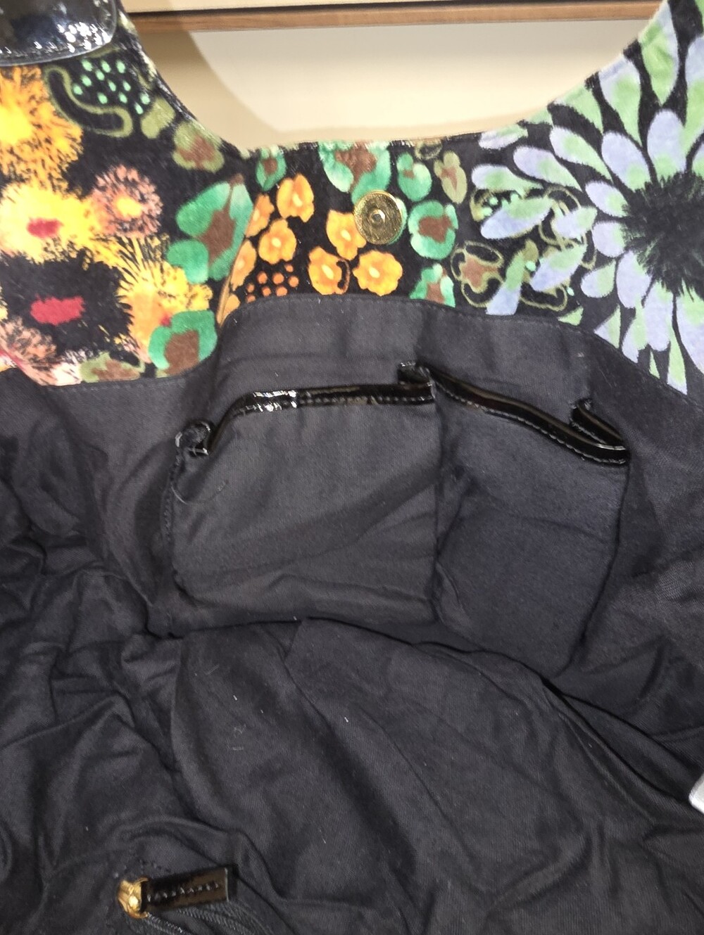 Talbots Floral Velvet Hobo Bag Black Gold Hardware - Picture 11 of 15